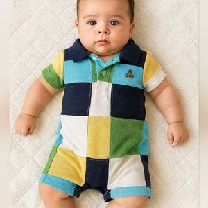 BabyGap Colorblock Patchwork Romper 0-3 Months Multicolor Cotton Vintage Style